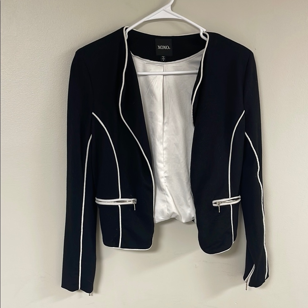 XOXO Black and White Blazer with Tailored Silhouette